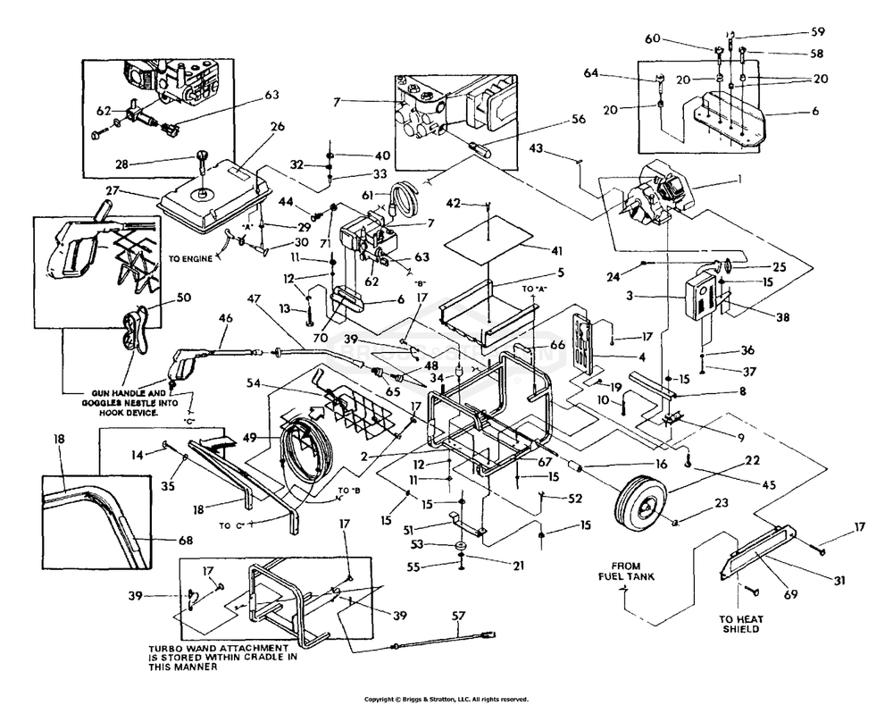 Pressure Washer And Cradle (10/95) Diagram and Parts List for 9818-1  Briggs and Stratton Pressure Washer